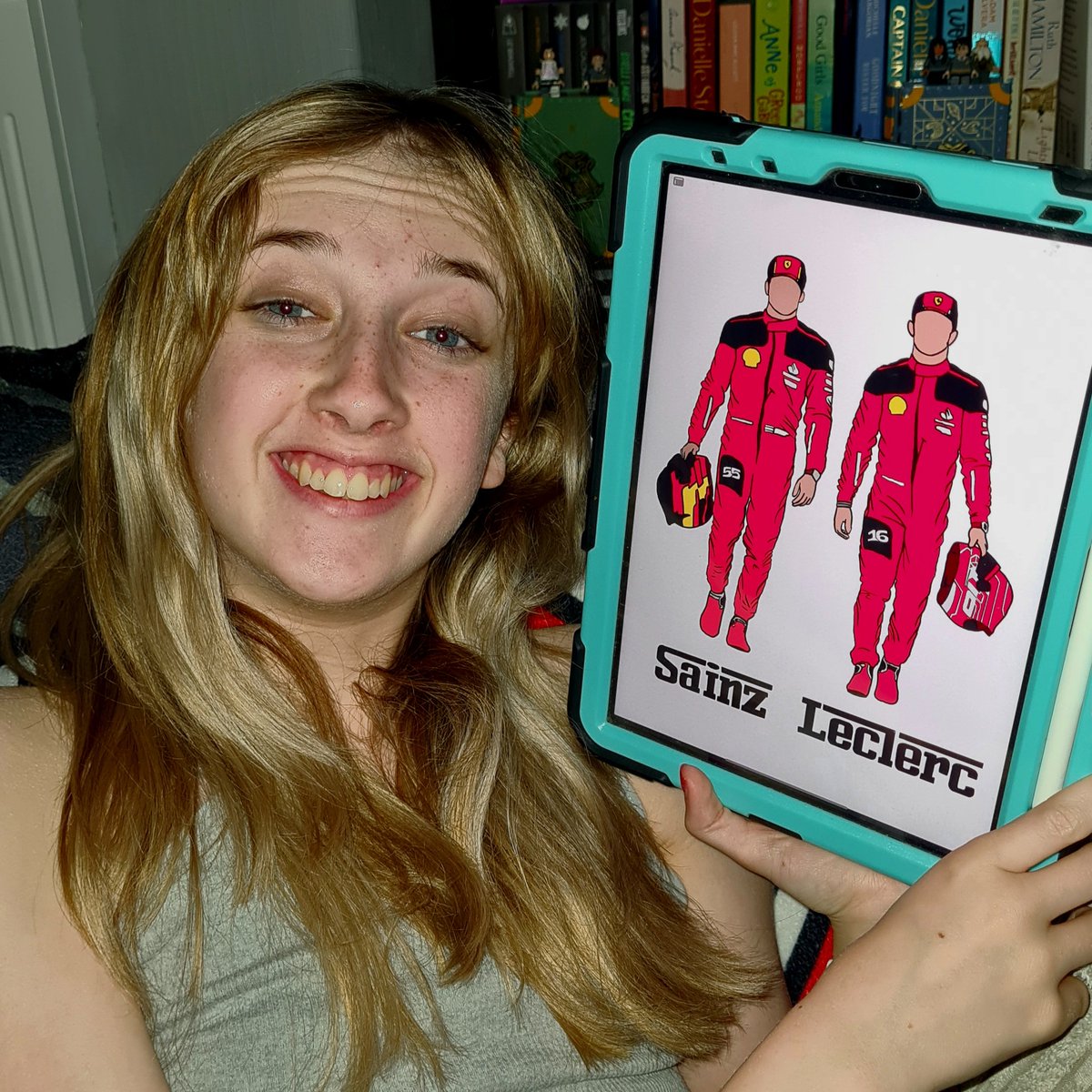 Branching away from footballers to another of her favourite sports, Grace has completed this picture of her favourite F1 teams drivers.

A stunning picture of Carlos Sainz and Charles Leclerc.
#f1 #carlossainz #charlesleclerc #Ferrari #ferrariF1