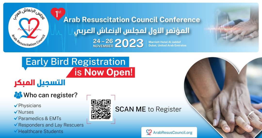 YAEMD1's tweet photo. here to register https://t.co/rDFYxwLIZx

سارع و سجل الآن لتستفيد من عرض التسجيل المبكر و الذي سيستمر حتى  15/09/2023!

#ArabResuscitationCouncil
#ArRC
#CPR
#AED
#معا_ننقذ_حياة
#مجلس_الانعاش_العربي https://t.co/IC5cC66zgP