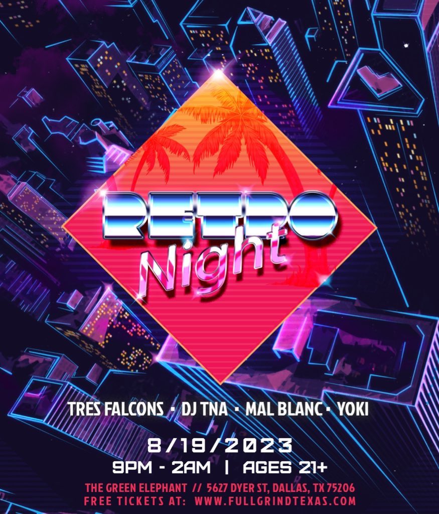 FullGrindTexas's tweet image. Tonight in Dallas we’re going back to the 80’s &amp;amp; 90’s with some good ol’ groovy disco house vibes at #RetroNight at The Green Elephant. This is an all FREE party with RSVP, be sure to secure your Free tickets online. Everyone is free to get in until 11pm! Hope to see y’all there