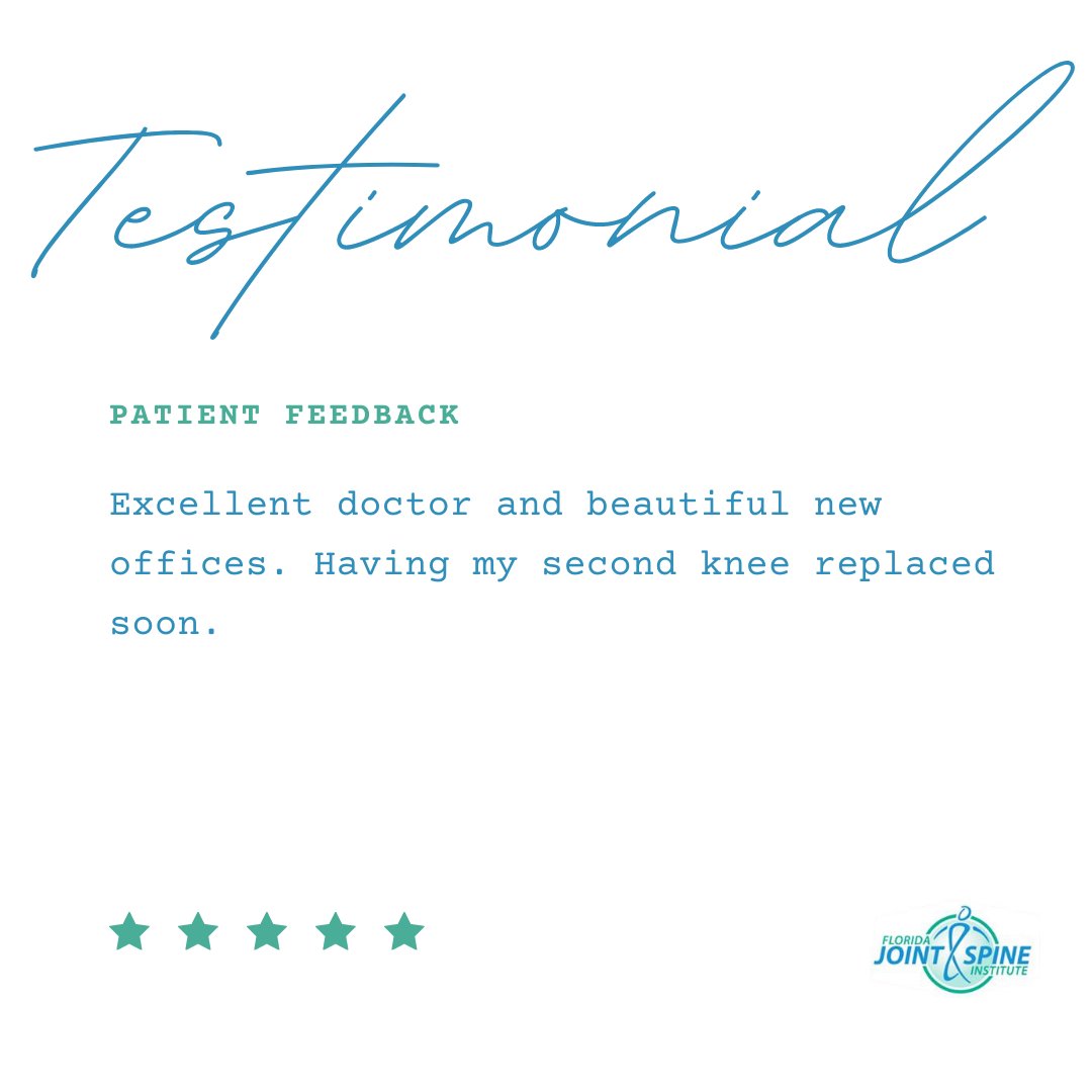 We love hearing from our patients and visitors!  

#floridajointandspine #jointcare #spinecare #sportsmedicine #stoppain #backpain #kneepain #shoulderpain #reviews