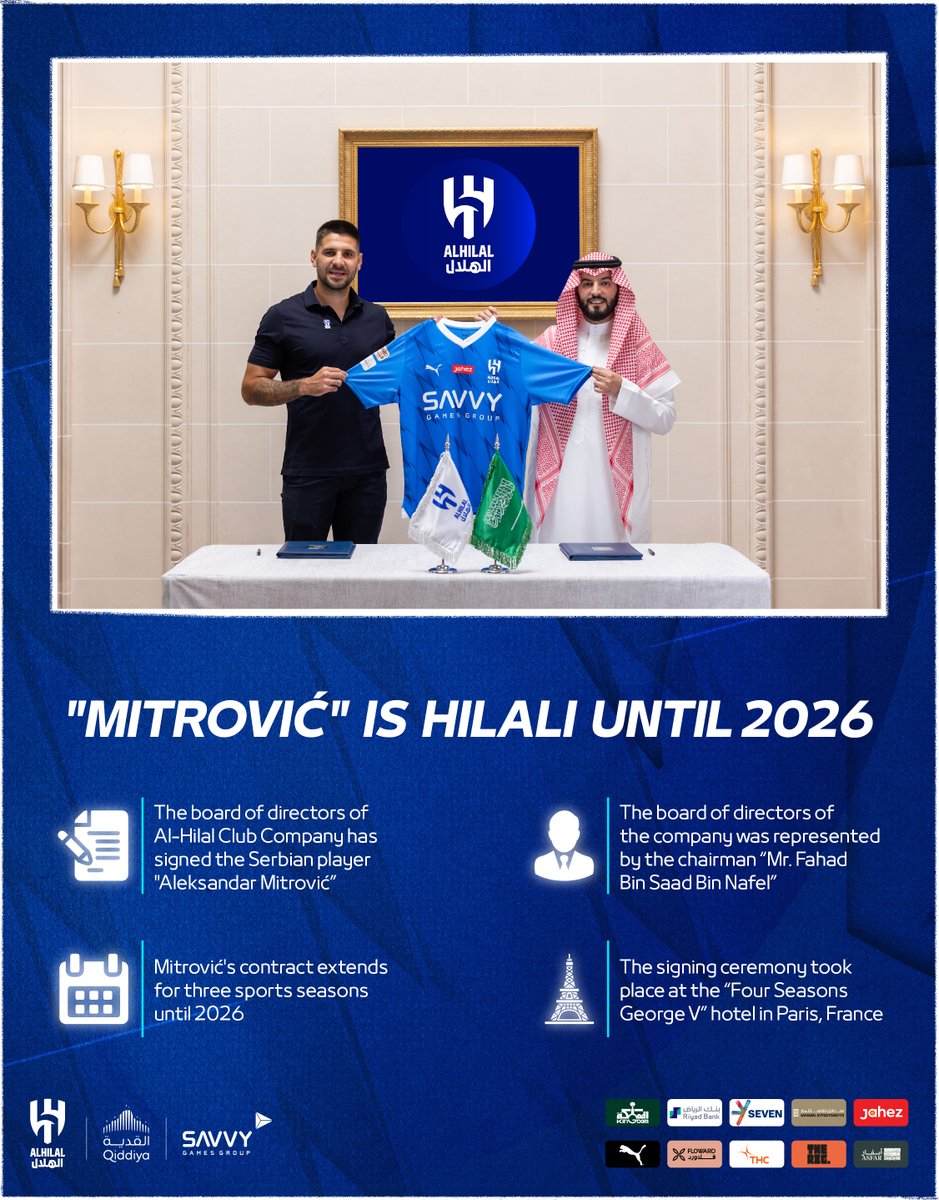 “MITROVIĆ” IS HILALI UNTIL 2026 ✍️🏻

#MitroHilali 💙
#AlHilal