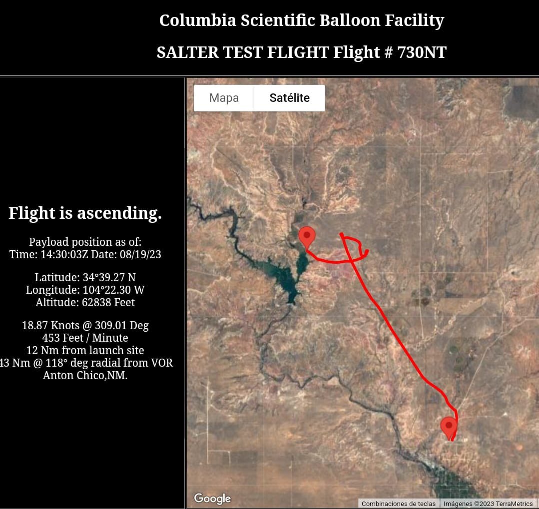 IPN_MX's tweet photo. ¡El módulo EMIDSS-4 ha sido lanzado por la NASA! En un cambio de último momento, nuestra plataforma está rumbo a la estratósfera. Por las condiciones climatológicas se espera un vuelo relativamente corto. Punto de aterrizaje dentro de N.M. ¡Huélum! 
@CDAIPN 

https://t.co/Tudtz9uWeV
