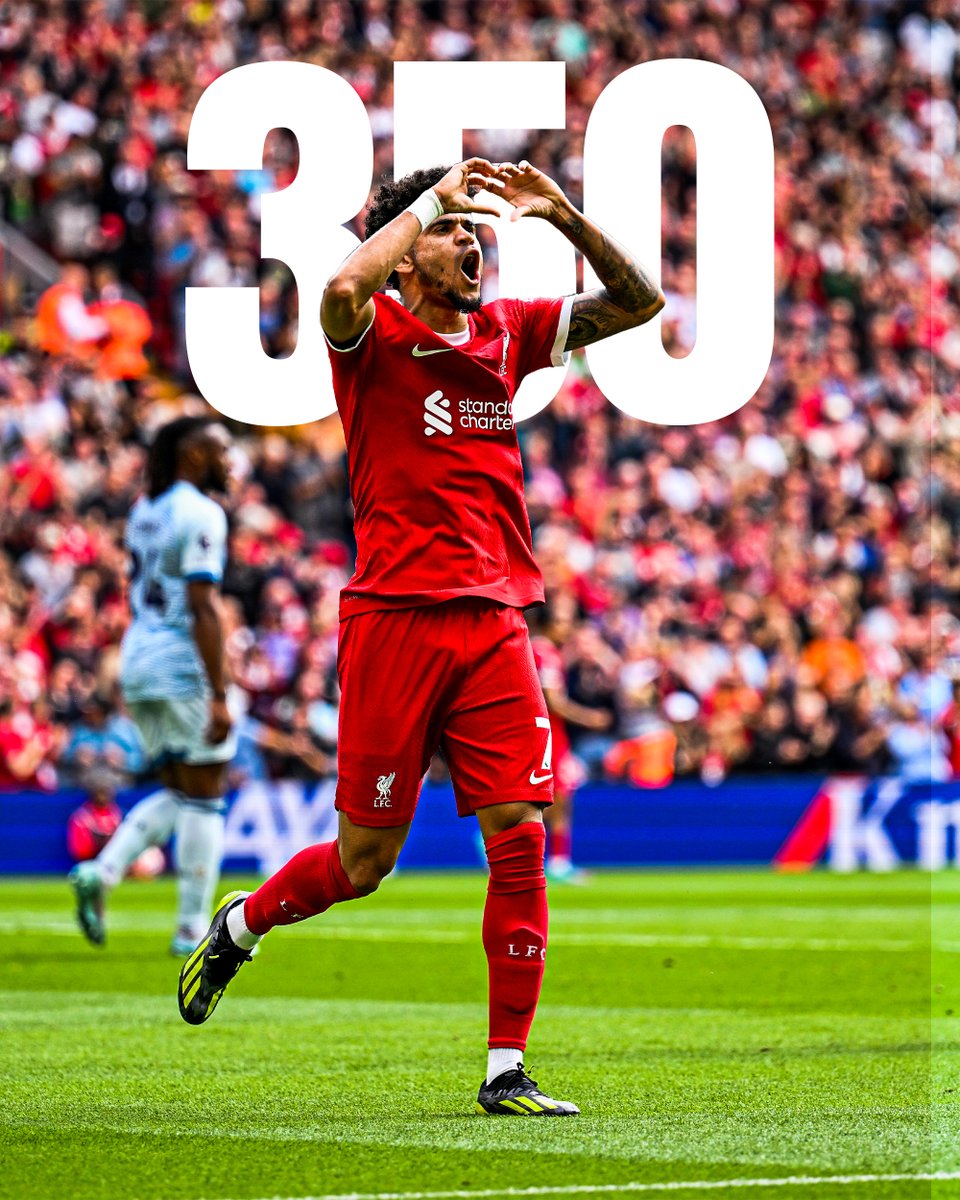 LFC's tweet photo. Our 350th @premierleague goal at Anfield under Jürgen Klopp today 🫶

Scored by @LuisFDiaz19 ⚽ https://t.co/lIBCblNkD1