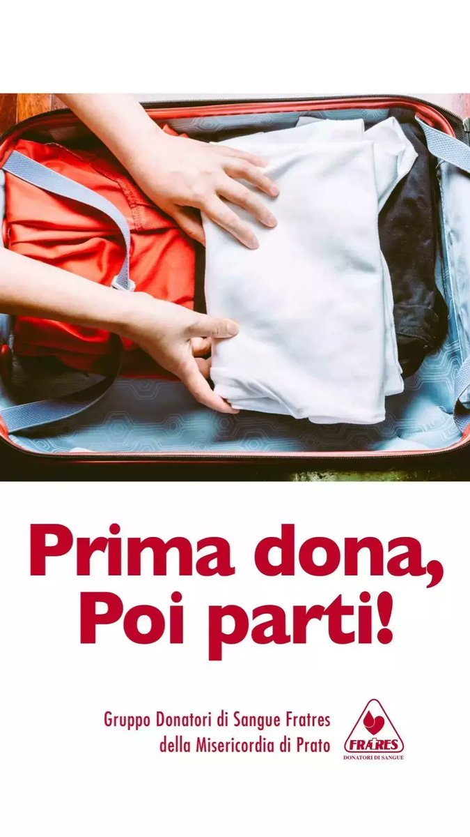 Anche tu prima di partire per le vacanze pensa anche a chi non può andarci, Dona Sangue! 

➡️Per prenotare:
☎chiama lo 0574 609730 (lun. / sab. 8,30 - 12)
📱manda un messaggio privato su fb o Ig
-📲scrivi su whattsapp al 366 4323527
📨scrivi a info@fratres.prato.it