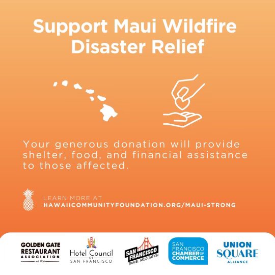 San Francisco is doing its part for Maui relief, sponsored by @SF_Chamber @onlyinsf @HotelCouncilSF @UnionSquareSF @GGRASF Please donate directly at HawaiiCommunityFoundation.org/MauiStrong 100% of all funds go to the people in Maui. @HCFHawaii
