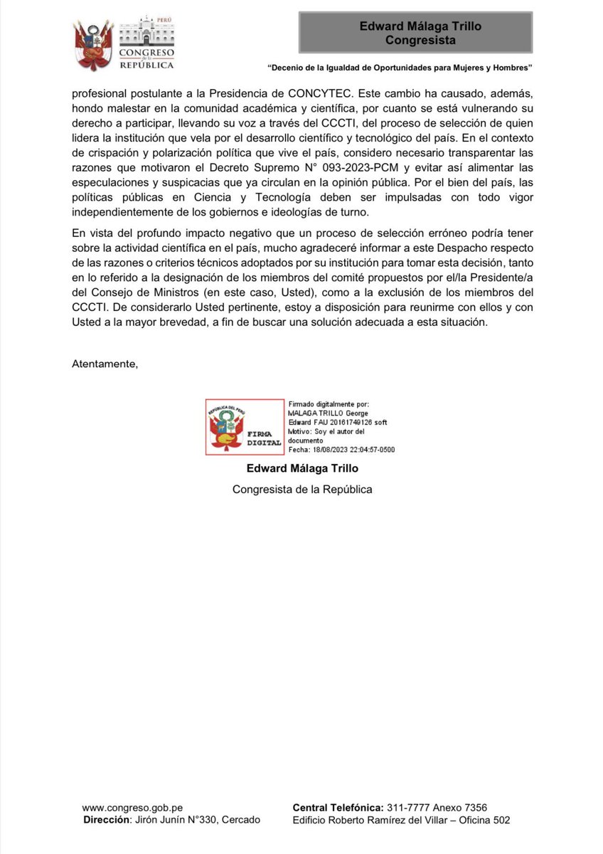 La <a href="/ANC_Peru/">Academia Nacional de Ciencias - Peru</a> y el congresista <a href="/EdMalagaTrillo/">Ed Málaga-Trillo 🇵🇪</a> se pronunciaron frente a los cambios en la elecciôn del presidente de <a href="/ConcytecPeru/">Concytec Perú</a>. Esperando a <a href="/cientificospe/">Cientificos.pe</a> <a href="/ErnesBustamante/">Ernesto Bustamante</a> Vicerectorados de investigaciôn y algun valiente IPI <a href="/igp_peru/">Instituto Geofísico del Perú</a> <a href="/A_Espacial_Peru/">Agencia Espacial del Perú - CONIDA</a> <a href="/ipenperu/">Instituto Peruano de Energía Nuclear</a> <a href="/InaigemPeru/">INAIGEM</a>