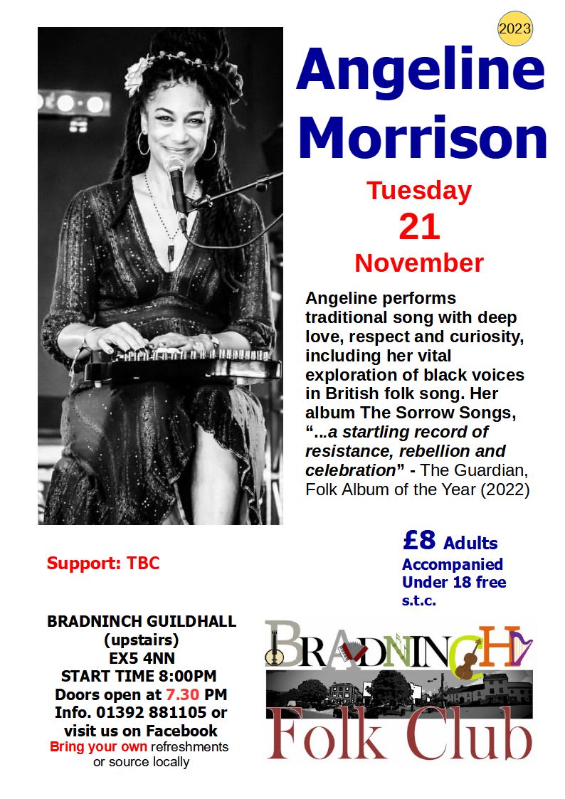DevonFolk's tweet photo. Angeline Morrison at  Bradninch Folk Club on 21 November at The Guildhall, Fore Street, Bradninch EX5 4NN https://t.co/RIja9JFbj0