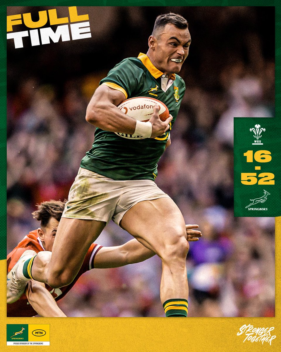 Springboks's tweet image. A record victory in Cardiff 👏
#StrongerTogether #WALvRSA #Springboks