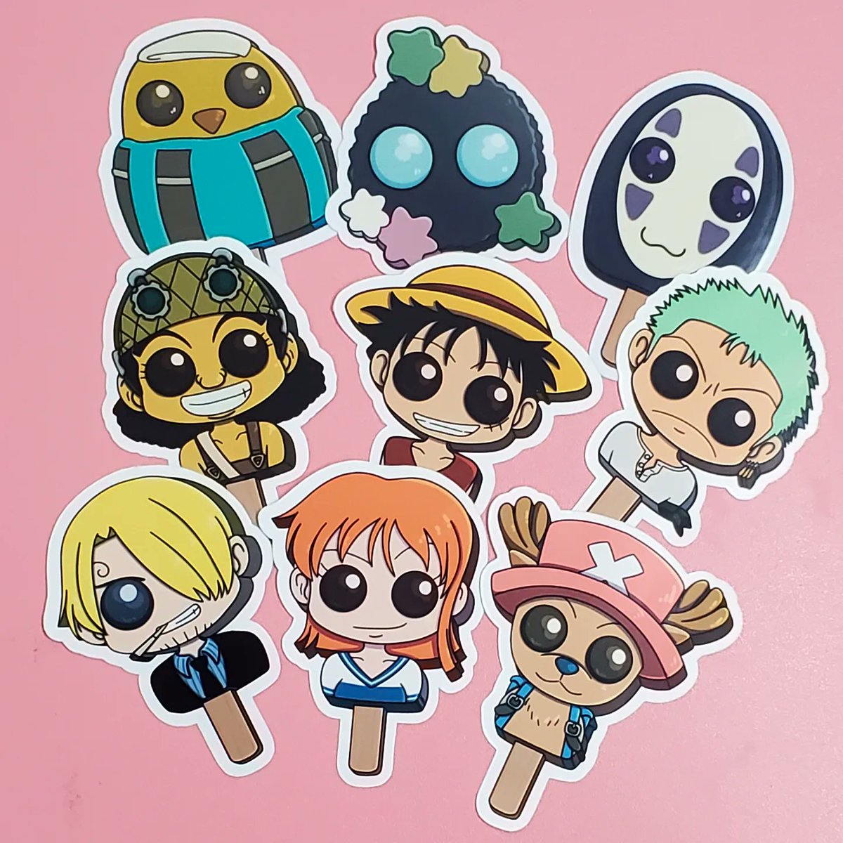 EverSoHappyArt's tweet photo. Shop update is complete! Here's the lineup of the new sticker designs! I've added Spirited Away and One Piece stickers, a few keychains ✨️ &amp; everything else is now fully back in stock!
#stickershop #etsyshop https://t.co/v6pr5hDDDo