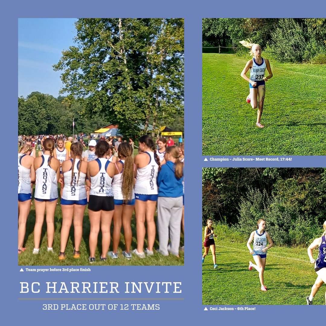 Girls finished 3rd out of 12 teams at the BC Harrier Invite!  Julia Score was the Individual Champion in a meet record time, 17:44!  Ceci Jackson finished 6th place.  Many great performances. Good job, girls!