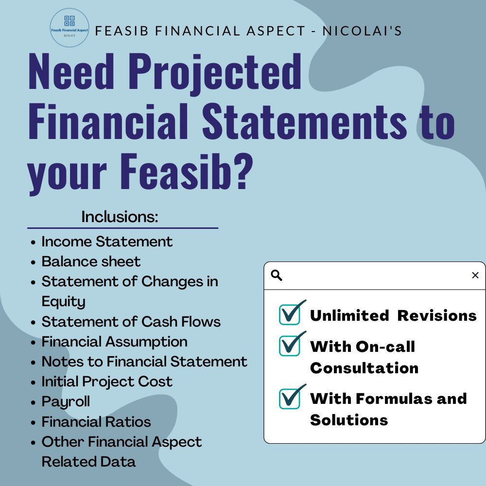 FeasibFinancial's tweet image. We are still accepting clients who need help for their financial aspect of their feasib.

Just give us a reply or message us!

You may also visit our fb page: facebook.com/NicolaiPacioli/

We are active there! 😊

#accountant #feasib #acadcomission #client #commissioner