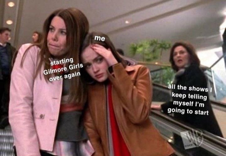 thinkergilmore's tweet photo. the watchlist never goes down but my gilmore girls rewatched goes up https://t.co/65Hkqt5FZ8