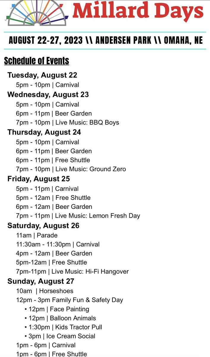 We are excited for Millard Days 2023! Here is the schedule as you plan your next week! millarddays.com/schedule