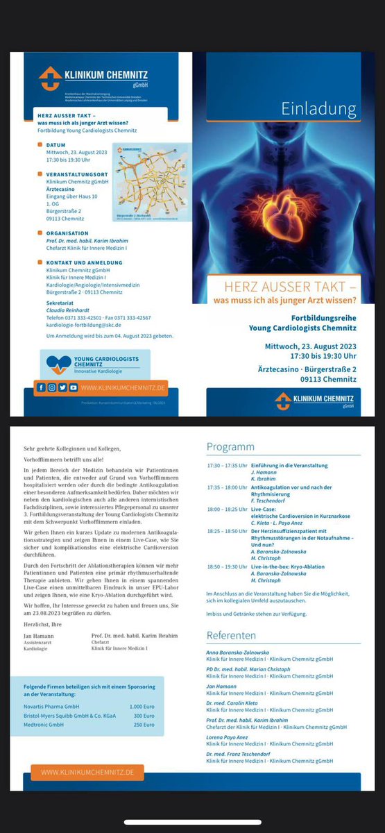 Karim Ibrahim (@prof_k_ibrahim) on Twitter photo Wir laden alle kardiologisch interessierten Kolleginnen und Kollegen zu unserer Sommerfortbildung der Young Cardiologists Chemnitz #YCC am 23.08.2023 ein mit dem Schwerpunkt Vorhofflimmern! @JanHamann <a href="/LPayoA/">Lorena Payo</a> <a href="/FTeschendorf/">Franz Teschendorf</a> <a href="/mimikss1/">Mimka Galandova</a> <a href="/SitaKhwaja/">Sita Khwaja</a> <a href="/shody1402/">Shady Rashed شادي راشد</a> Wir laden alle kardiologisch interessierten Kolleginnen und Kollegen zu unserer Sommerfortbildung der Young Cardiologists Chemnitz #YCC am 23.08.2023 ein mit dem Schwerpunkt Vorhofflimmern! @JanHamann <a href="/LPayoA/">Lorena Payo</a> <a href="/FTeschendorf/">Franz Teschendorf</a> <a href="/mimikss1/">Mimka Galandova</a> <a href="/SitaKhwaja/">Sita Khwaja</a> <a href="/shody1402/">Shady Rashed شادي راشد</a>