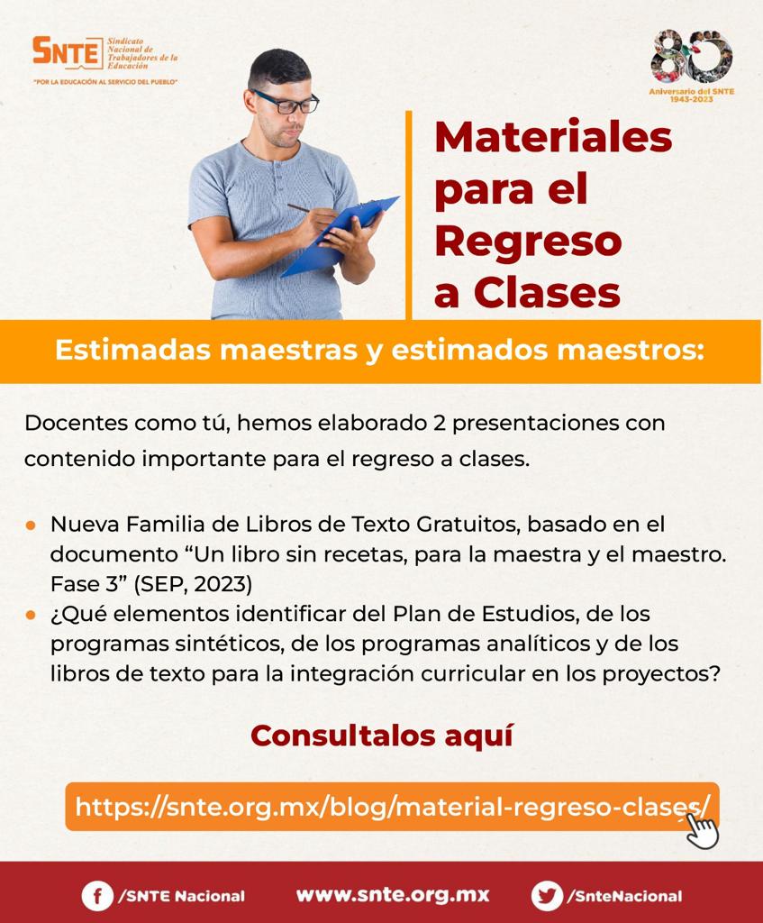 SnteNacional's tweet photo. Maestr@s 👩‍🏫👨‍🏫 el 𝙧𝙚𝙜𝙧𝙚𝙨𝙤 𝙖 𝙘𝙡𝙖𝙨𝙚𝙨 se acerca, por lo que el #SNTE 📚 dispone de materiales como la Nueva Familia de 𝙇𝙞𝙗𝙧𝙤𝙨 𝙙𝙚 𝙏𝙚𝙭𝙩𝙤 𝙂𝙧𝙖𝙩𝙪𝙞𝙩𝙤𝙨 📔 y sobre el 𝙋𝙡𝙖𝙣 𝙙𝙚 𝙀𝙨𝙩𝙪𝙙𝙞𝙤𝙨 📰

Consulta y descarga aquí 👇👇
https://t.co/DxsDCwerCv https://t.co/Jm3isPrcNm