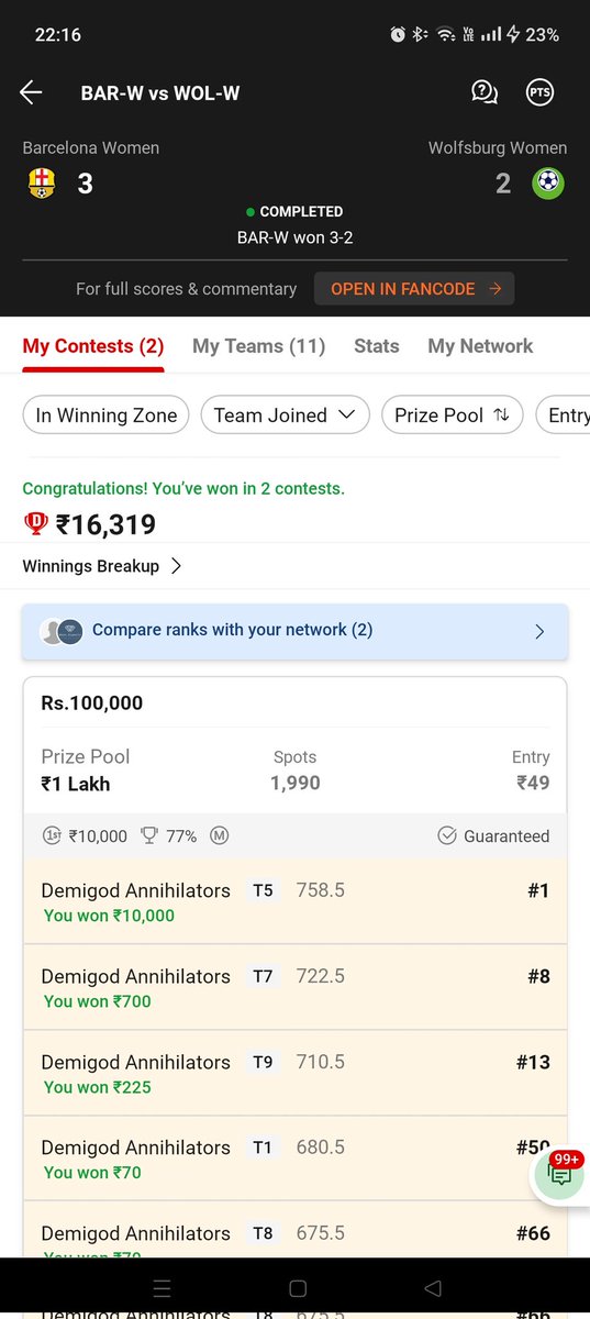 DAnnihilators's tweet photo. Recent grand leagues in football fantasy.
@Dream11 https://t.co/BPAOGIsvns