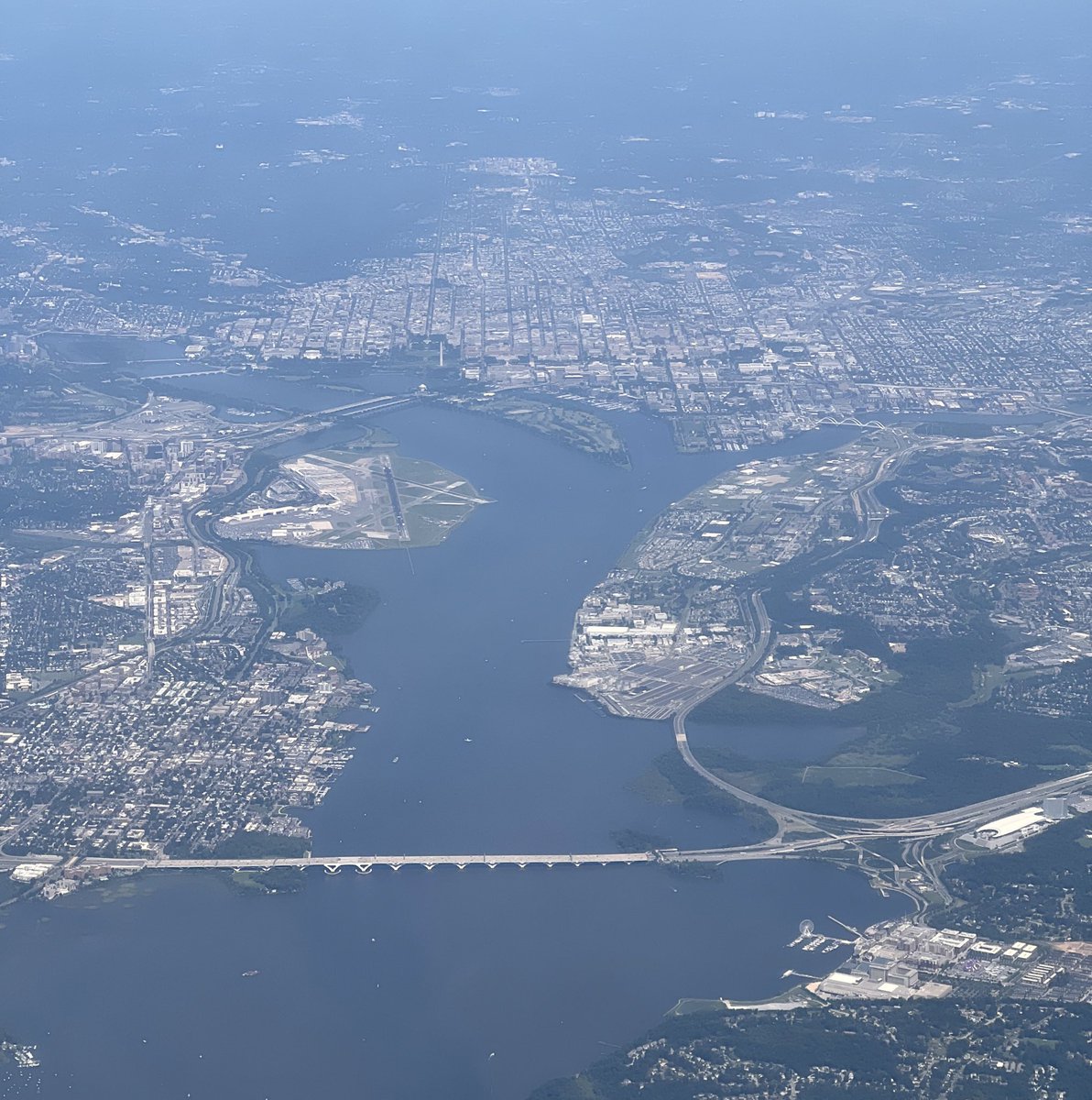 Never done this flight path before. ✈️ Dallas-BWI with this AWESOME view of DC. Wilson Bridge (I-95/495) in the foreground.