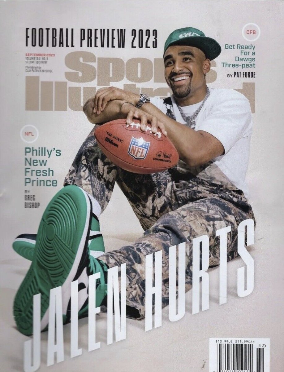 PHLEaglesNation's tweet photo. Jalen Hurts on the cover of Sports Illustrated’s Football Preview for 2023, releasing in September.

#Eagles https://t.co/UEBLIlcGR1