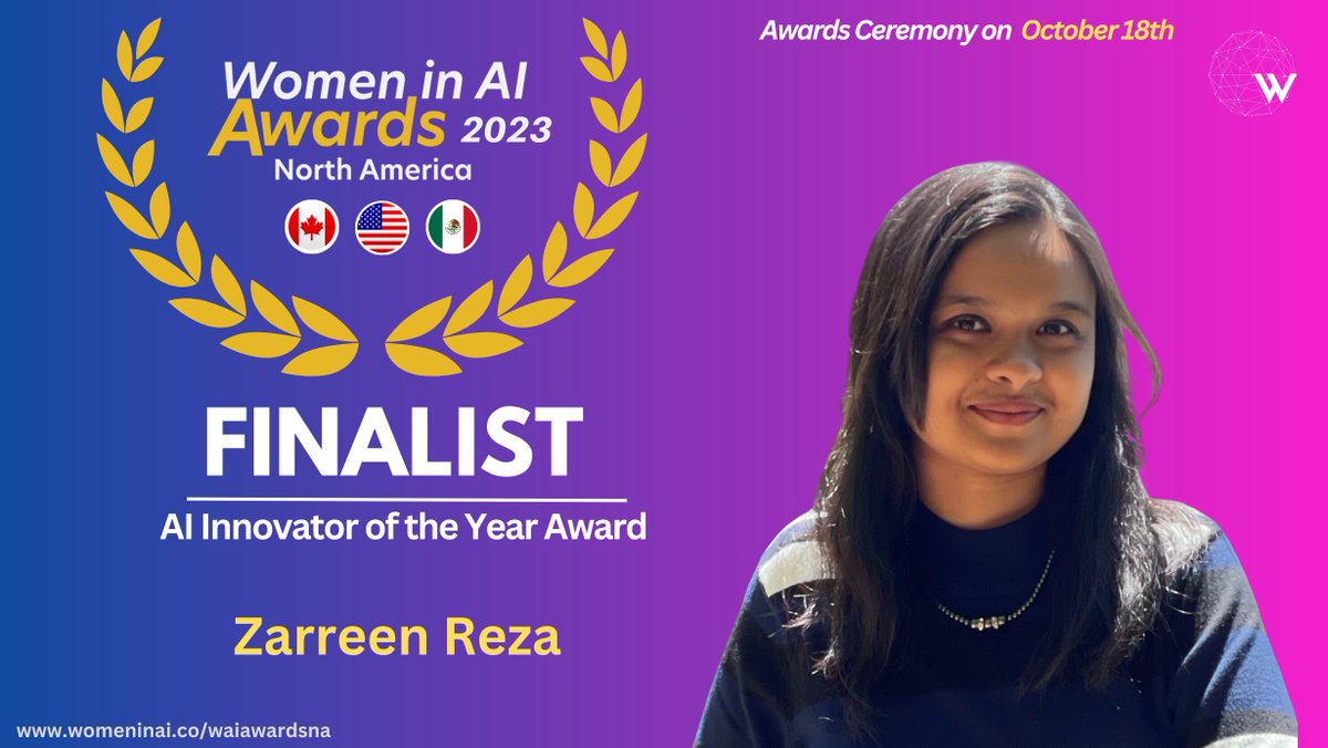 I am so honored to share that I have been selected as a F𝐢𝐧𝐚𝐥𝐢𝐬𝐭 for the prestigious <a href="/WAIAwardsNA/">Women in AI Awards NA</a>!

Thank you <a href="/women_in_ai/">Women in AI</a> for recognizing my contributions to the field and providing a platform to showcase my work in AI.