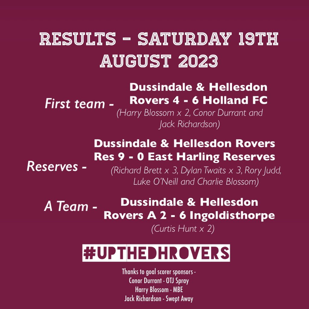 DussyRoversFC's tweet photo. Results from today! Thanks for all the support! #UpTheDHRovers https://t.co/ZORU1GyGuc