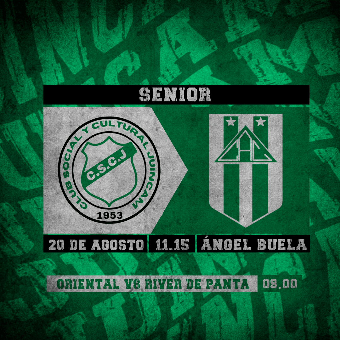 ClubJuincam's tweet photo. 𝐉𝐮𝐞𝐠𝐚 𝐞𝐥 𝐂𝐀𝐌𝐏𝐄𝐎𝐍

8º TORNEO SENIOR "Raúl Umpiérrez"

Fecha 3-Copa Oro
🆚 @cacentral_ofi
📆 Domingo 20 de Agosto
🕐 11:15 hs
🏟️ Parque Ángel Buela de Rodriguez

También se jugara el partido SENIOR de Oriental vs River de Panta a las 09:00 hs

#VamoElClub🤍💚 https://t.co/qhP9cm5IPq