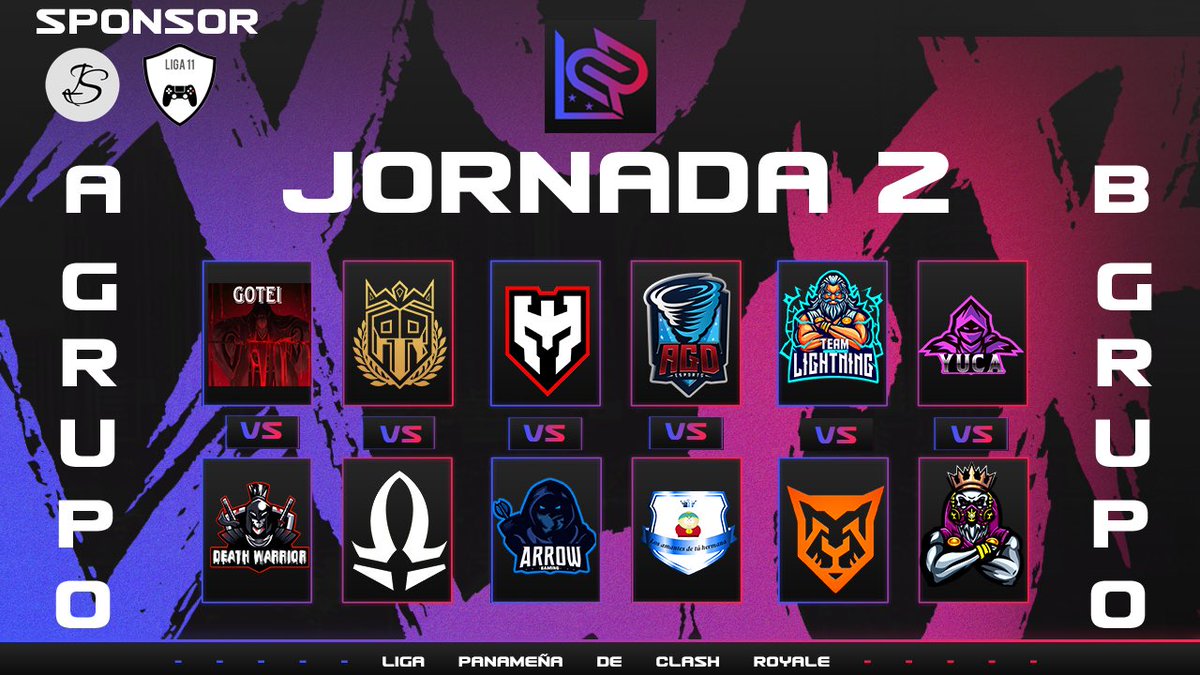 Enfrentamientos de la jornada 2🇵🇦

Grupo A 
<a href="/1gotei3/">gotei</a> 🆚 <a href="/DeathWarriorCR/">©®Death Warrior</a> 
<a href="/AlianzaRealCR/">ALIANZA REAL 🔱</a> 🆚 <a href="/_AS_Gaming/">AS Gaming</a> 
<a href="/WarriorsSquadGG/">Warriors Squad #WS</a> 🆚 <a href="/ArrowGaming_CR/">Arrow Gaming</a> 

Grupo B 
<a href="/AGD_eSports/">𝘈𝘎𝘋 𝘦𝘚𝘱𝘰𝘳𝘵𝘴 🌪️</a> 🆚 <a href="/LosAmantesPaiCR/">Los Amantes De Tu Hermana</a> 
<a href="/TeamLightning8/">Team Lightning</a> 🆚 @Panthers_eSpor 
<a href="/TeamYuca/">𝕋𝕖𝕒𝕞𝕐𝕦𝕔𝕒</a> 🆚 <a href="/ToxicalGamingGG/">👑𝕋𝕠𝕩𝕚𝕔𝕒𝕝 𝔾𝕒𝕞𝕚𝕟𝕘👑</a> 

#ClashRoyale
#PanamaGaming