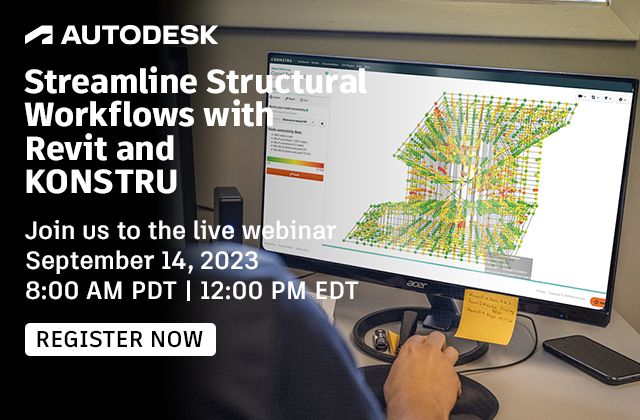 AutodeskRevit's tweet image. Join us on 9/14 for a free, live webinar with experts from Autodesk and KONSTRU. Learn how BIM-enabled structural analysis workflows can help speed up your process, correct issues, and improve collaboration. autodesk.com/webinars/aec/s…