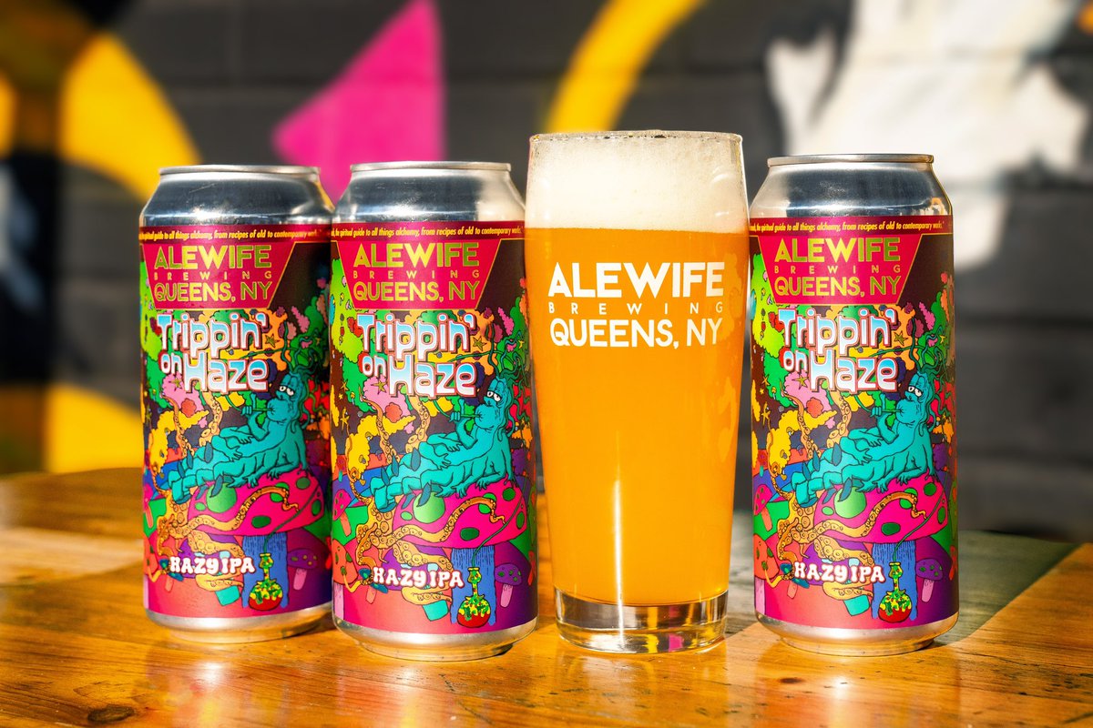 2. Get ready for a wild ride with Trippin’ on Haze! This Hazy IPA is a fun rollercoaster melody of flavors including melon, tropical fruits, and a unique strawberry. It also boasts a fantastic tropical and zesty aroma, and a 7% ABV. 
🍄🍻 #alewifebrewing #alewifebeer