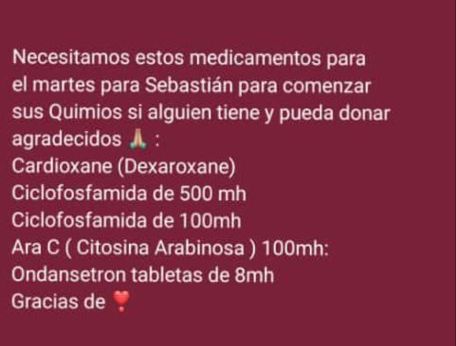 #ServicioPúblico Se solicita para paciente de 13 años de edad los siguientes medicamentos. Se agradece a las personas o instituciones que puedan colaborar, llamar a este número 04145236572