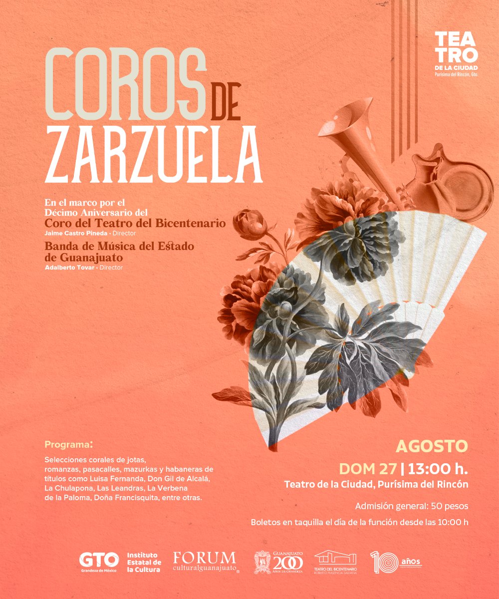 Para conmemorar su 10° aniversario el Coro del <a href="/TeatrodelB/">Teatrodelb</a> hace mancuerna con la Banda de Música del Estado para un vibrante concierto con selecciones corales de las más apreciadas obras de la zarzuela. Disfrútalo este 27 de agosto.