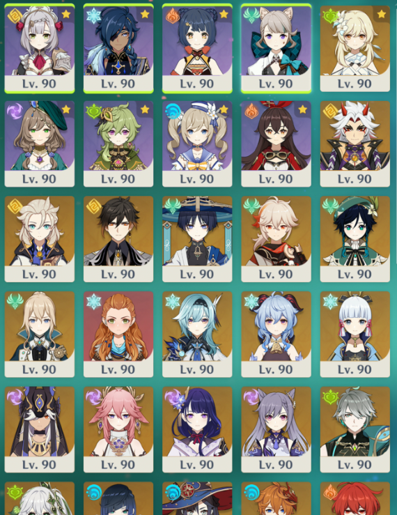 Enviosity's tweet photo. After playing Genshin for 1057 days I've finally finished a long-term goal of mine: Every character I own level 90

Now to get their talents to 9/9/9 https://t.co/8voH8MxS9D