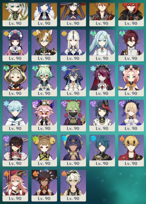 Enviosity's tweet photo. After playing Genshin for 1057 days I've finally finished a long-term goal of mine: Every character I own level 90

Now to get their talents to 9/9/9 https://t.co/8voH8MxS9D