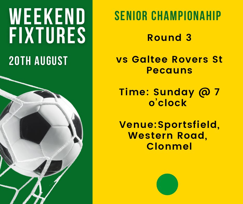 ClonmelLadies's tweet photo. Best of luck to our Seniors who play at home to Galtee Rovers St Pecauns tomorrow evening. Should be a great game so let’s get out and support our girls 💚💛 https://t.co/EoqTzeelzj