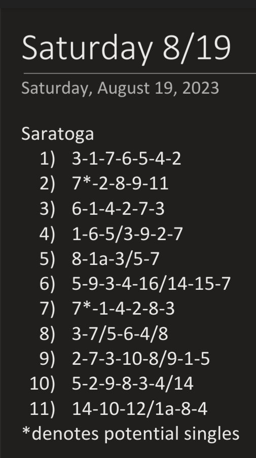 Rankings for @TheNYRA 🎪
Saturday, August 19th
#saratoga #saratogaracecourse