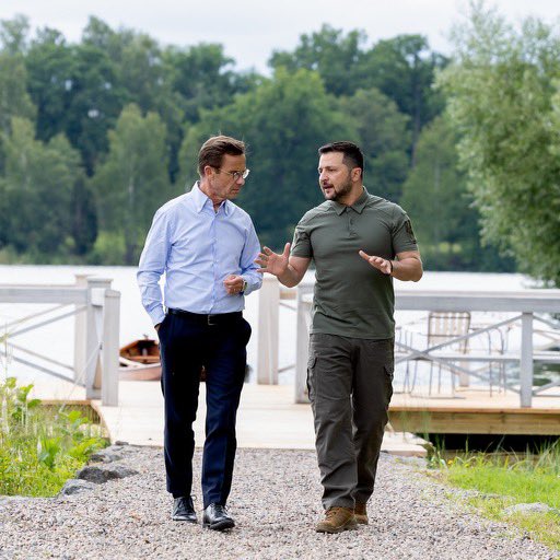 SwedishPM's tweet photo. I am so proud I finally had the honour to welcome President @ZelenskyyUa to Sweden. I highly appreciate our close contacts and cooperation. Sweden’s support for Ukraine’s freedom, sovereignty and territorial integrity will continue for as long as it takes. https://t.co/KFf9NIzxQD
