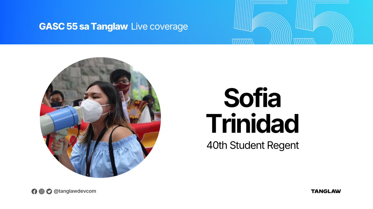 tanglawdevcom's tweet image. TINGNAN: Hinirang bilang ika-40 Student Regent ng buong UP System si Sofia "Iya" Trinidad mula sa UP Baguio. Siya ang magsisilbing tanging kinatawan ng mahigit 50,000 estudyante sa Board of Regents, ang pinakamataas na lupon sa UP.

#GASC55
#TanglawDevcom
