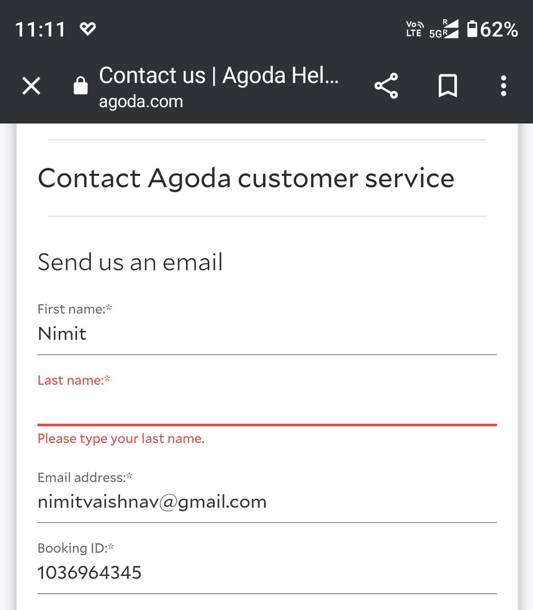 lordofstringss's tweet photo. @agodaindia
How do I enter my last name which is mandatory but unclickable? 

Also, need copy of ticket to my ID. Email entered during booking was wrong https://t.co/tWB844a8lq
