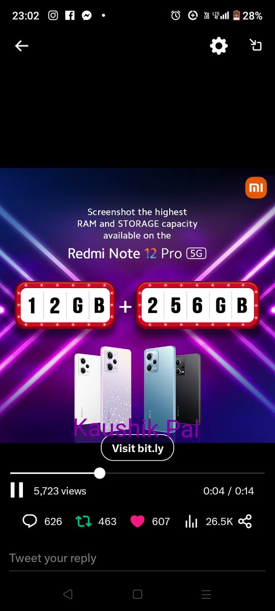 kaushik59956528's tweet image. #RedmiNote12Pro5G #SuperRAM 
Ans) 12 GB + 256 GB  is the highest RAM &amp;amp; STORAGE capacity available on the Redmi Note 12 Pro5G 
@RedmiIndia 
TAGGING 
@HetalWadhan @SumitaMAJUMDE18 @Shanti_surbhis6 @SushmaSonu333 @RituTiwariMish1 @SweetyLohariwal
@soniyaaajain