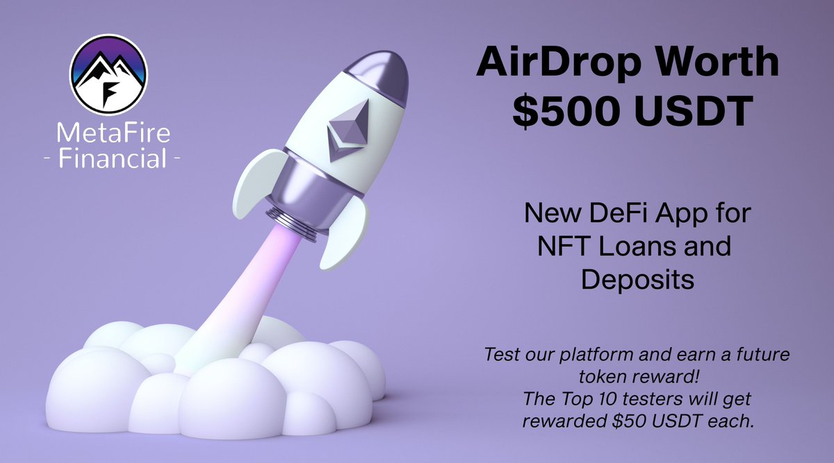 Our New NFT DeFi App is here and we need your help testing.

Top 10 testers will get rewarded $50 USDT each.
All Testers will get the MetaFire Token future reward.

Go Earn This Reward Now!

1. Join Our Discord: discord.gg/KJRh8uqNF5

2. Follow us on X: x.com/metafirefinance