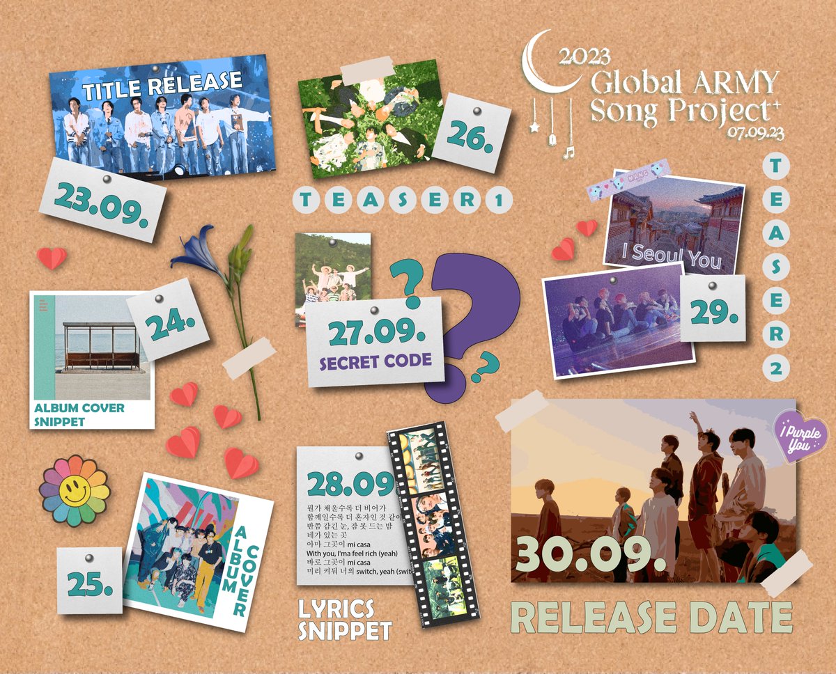 t_gasp_official's tweet photo. [🎐COMEBACK MAP RELEASE🎐]

Get ready! Our #2023GlobalARMYSong is coming! Could we possibly be going down memory lane? Creating new nostalgia? Which language are you hoping to hear this year? 

We’re so excited! Be sure to save these dates &amp; stay tuned for September 30th KST! https://t.co/cYlwBoSK2o