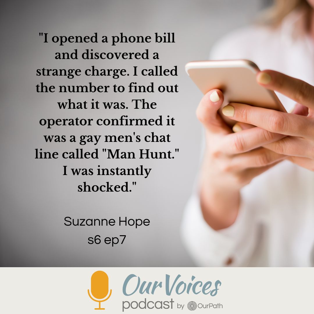 OurPathOrg's tweet image. What do you do when you discover your husband has been racking up charges by calling “Manhunt," one of the most iconic telephone dating services for gay men? Find out when we talk to Suzanne Hope, author of a new memoir: Cover Wife.

bit.ly/OPOVs6ep7