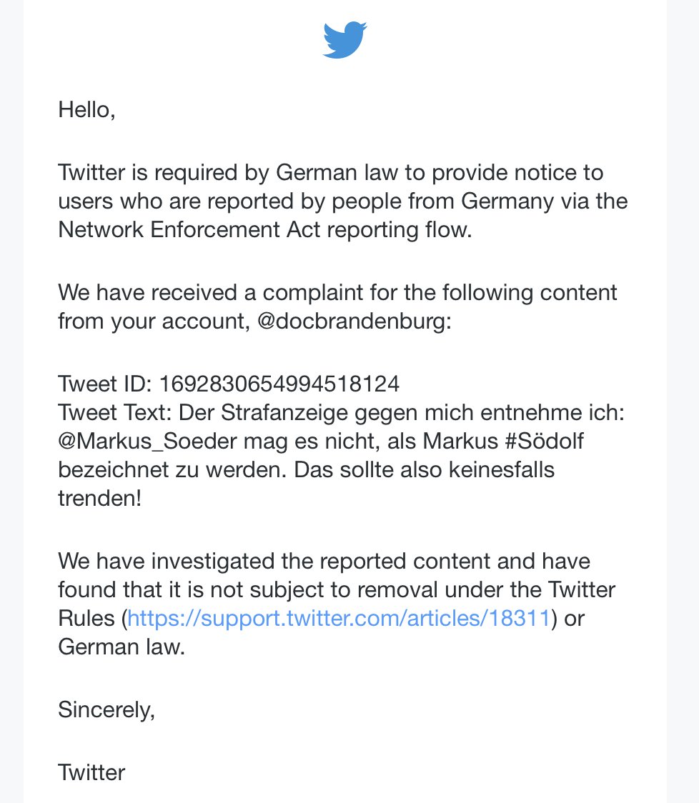 docbrandenburg's tweet image. Die Freunde des #Södolf versuchen sogar Erwähnungen des selbigen zu &quot;verbieten&quot;. Erfolglos.

Armer @Markus_Soeder. Nicht, dass #Södolf noch trendet!