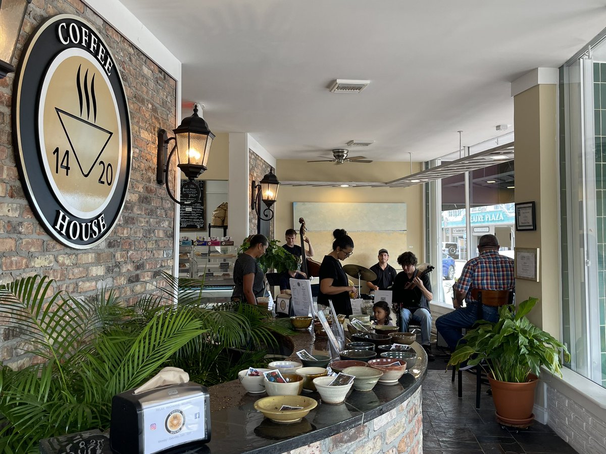 Saturday morning meetup at Coffee House 1420 to do some listening to Exotic Swing, a jazz combo led by GMS Band alumni Sam Moss!

@GMSProud
<a href="/bacon_chadwick/">ChadwickBacon, Ed.D</a> 
@IRCSchools