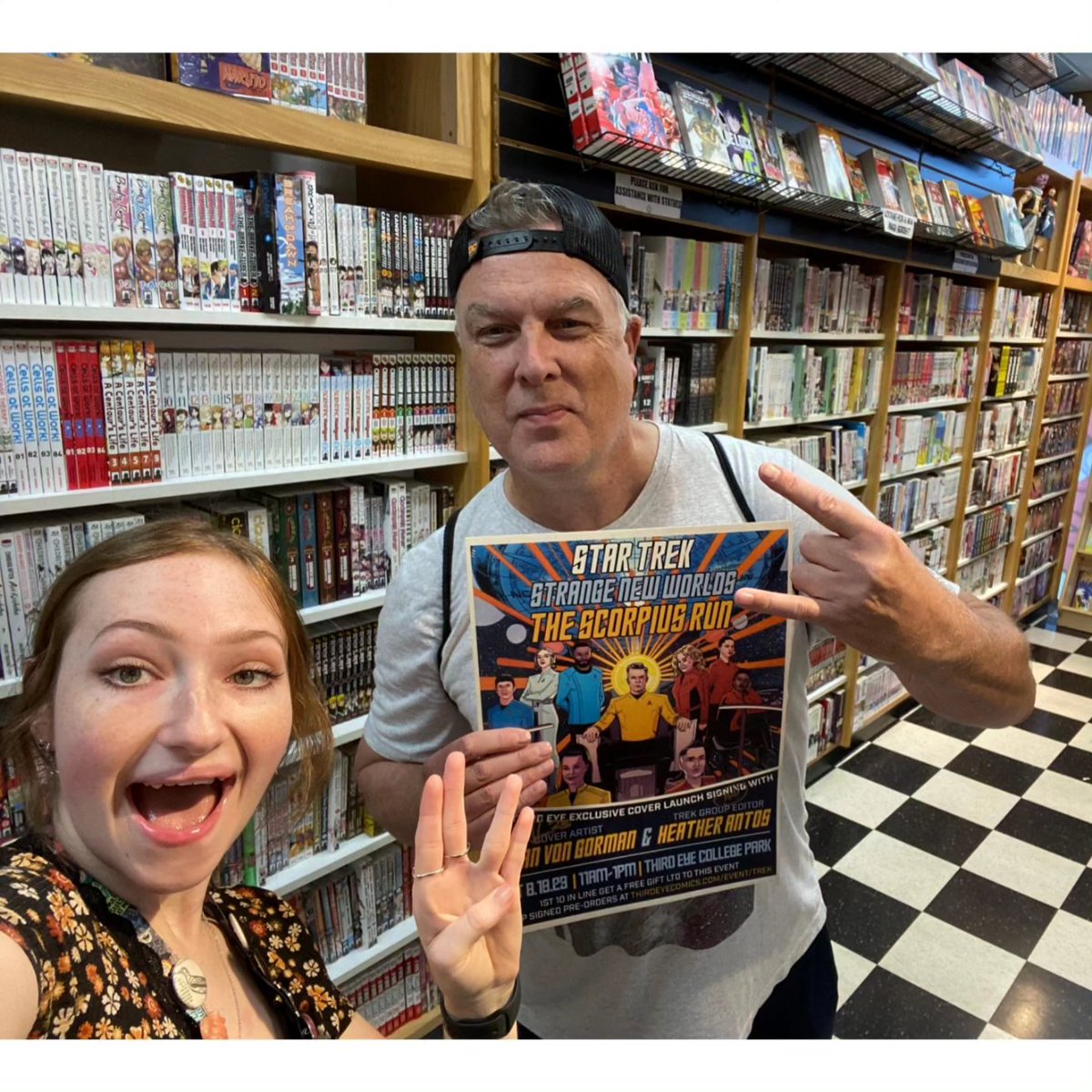 wavegigger's tweet photo. Absolutely Awesome signing event at Third Eye Comics College Park today!! The Third Eye Exclusive Cover Launch Signing of the Star Trek: Strange New Worlds - Scorpius Run #1 with cover artist Sean Von Gorman &amp; editor Heather Antos !! 
@VonGormanArt @HeatherAntos @thirdeyecomics https://t.co/FQNtg7Aomm