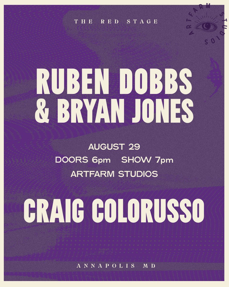 ArtFarmAnnMD's tweet image. Sat. August 29 - Join us for a live performance from Ruben Dobbs, Bryan Jones, &amp;amp; Craig Colorusso. 
Annapolis musicians Ruben Dobbs (from Swampcandy) and Bryan Jones (Telesma) will play an improvisational set of tone, textures and rhythms. 

Get tickets: artfarmmarket.square.site/product/ruben-…