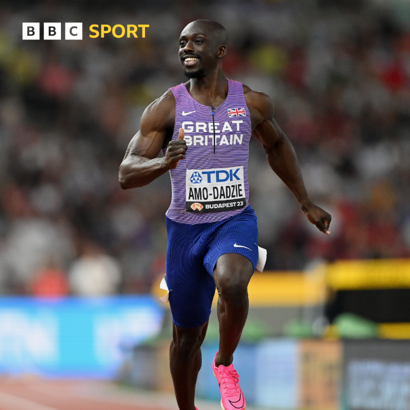 BBCSport's tweet photo. Eugene Amo-Dadzie - the 'world's fastest accountant' - is through to 100m semi-finals too. 

This is his debut world championships and he's had to take a break from his job to be here.

Definitely worth it after that performance! ⚡