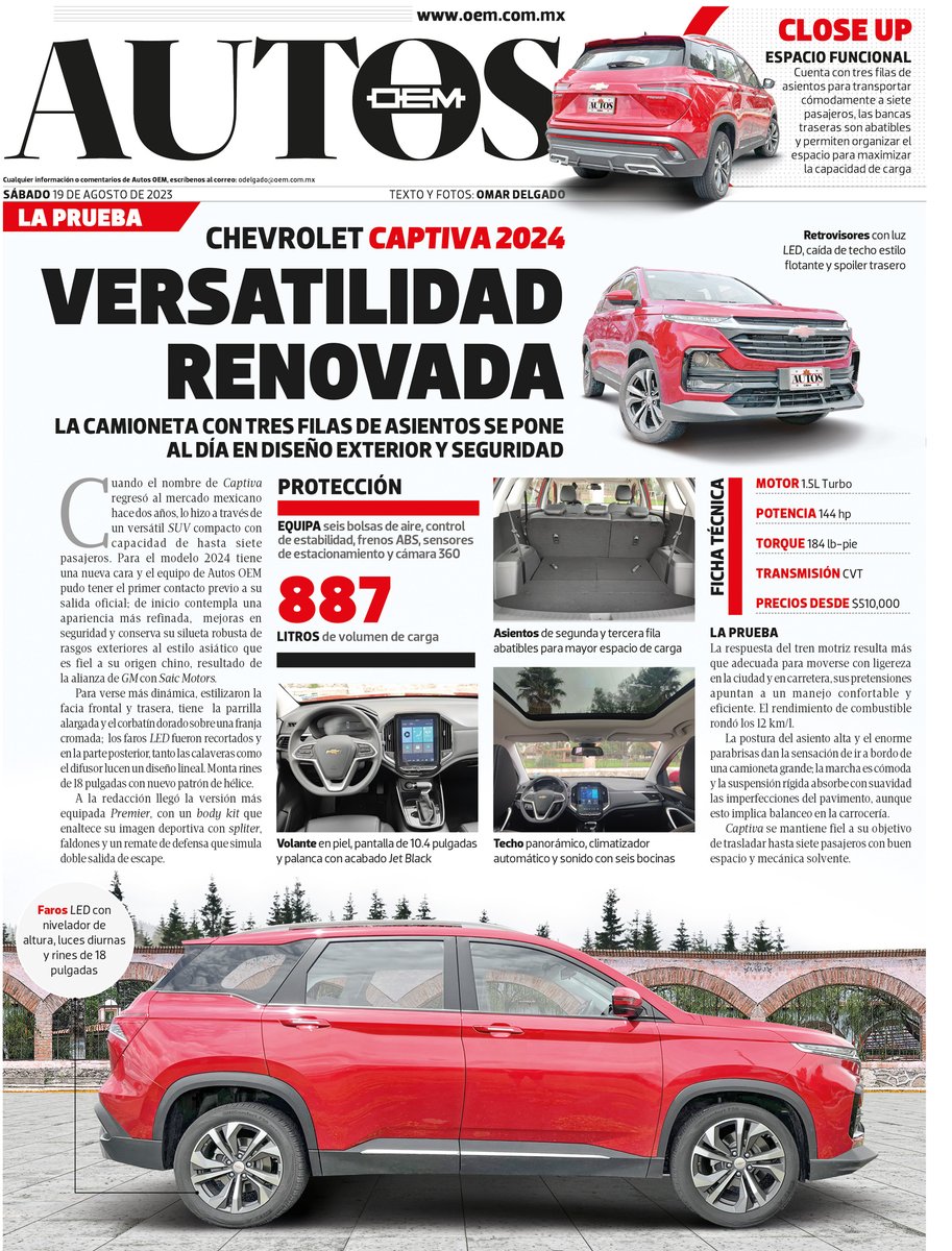 AutosOEM's tweet photo. ¡Feliz sábado! En la edición impresa de #AutosOEM
👉 #ChevroletCaptiva2024, a prueba: versatilidad renovada https://t.co/Ed1X1ghUA4
👉Todo sobre #KIAK3, el sedán que sustituye a Rio https://t.co/UArzeOi4PB
👉#CadillacEscaladeIQ emprende camino eléctrico https://t.co/dNJJ0JATPd https://t.co/aN6KEt5VS0