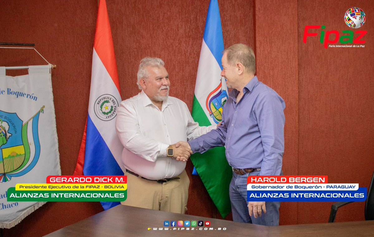 🤩🙌 Paraguay se suma, a ser parte de esta gran aventura #FIPAZ2023. 🚀 🇵🇾

¡Una alianza estratégica internacional  para el beneficio de #Bolivia y #Paraguay

🧑‍🚀Del 25 de OCTUBRE al 05 de NOVIEMBRE, en el Campo Ferial Chuquiago Marka. 🚀

#Economía #Noticia #Fipaz #Internacional