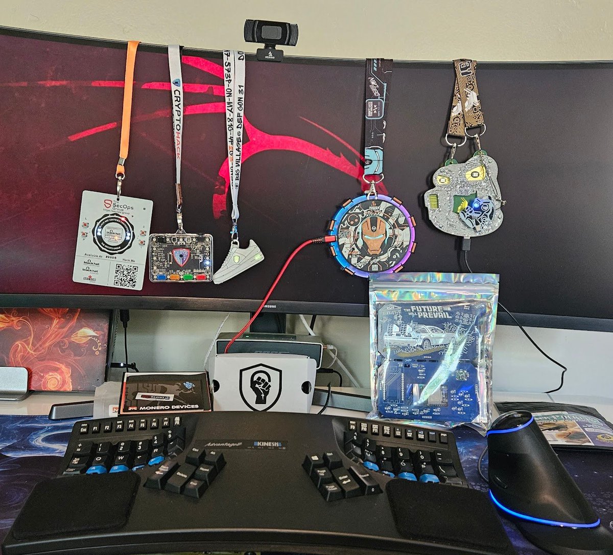 Khaliladance's tweet photo. Defcon 2023 #BadgeLife From left to right: @TheSecOpsGroup , @monero Cryptohack, #BlacksInCyber BIC-Force Ones, @IronwoodCyber Arc Reactor, @ANDnXOR  Snackey Jr with Snackey Jr Jr SAO, and the Delorean Badge from @alt_bier (assembly soon). Thank you for the blingy games! ✨ https://t.co/g2ZzaDkTPP