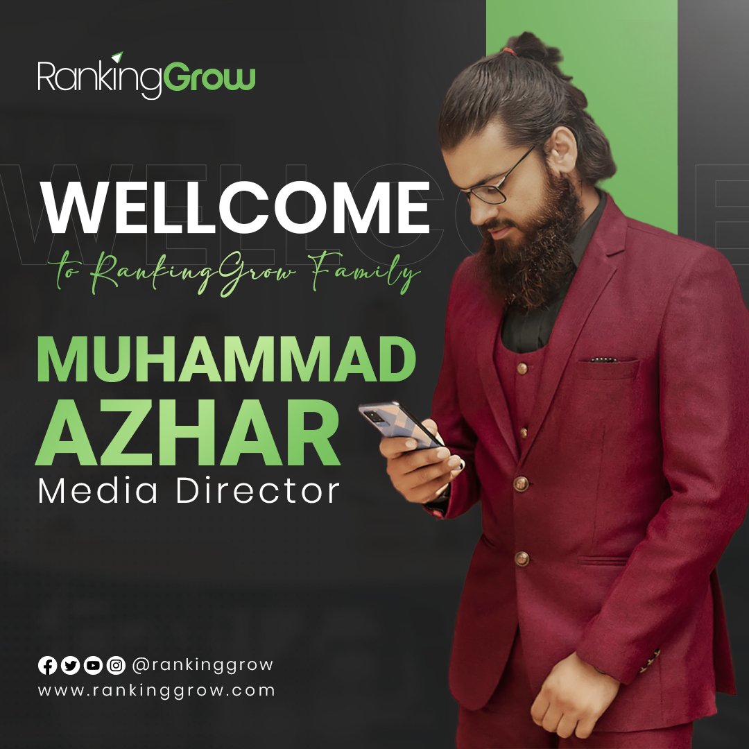 RankingGrow's tweet photo. We welcome Muhammad Azhar to the #RankingGrow Family!

Muhammad Azhar is our new Media Director who has been hired on the basis of his pure talent and skills. We are confident that this individual will help us in bringing knowledge and experience to our team.

Welcome aboard! https://t.co/bFa2qf0H34